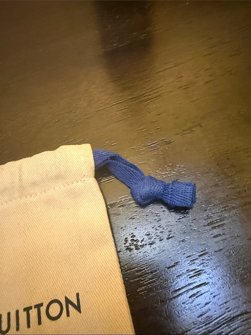 Louis Vuitton Small Beige Drawstring Pouch with Blue Ties